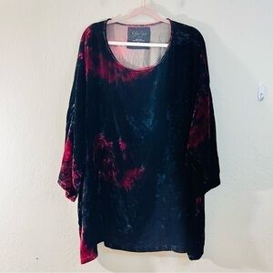 Kyla Seo Round Neck Velvet Tie Dye Tunic Top Women Size 2X Red/Black